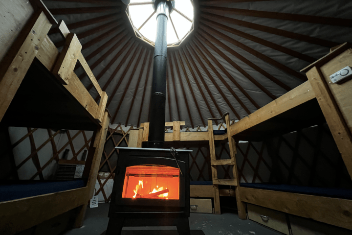a chair sitting in front of a building