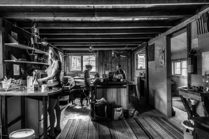 Black and white interior of Manitoba