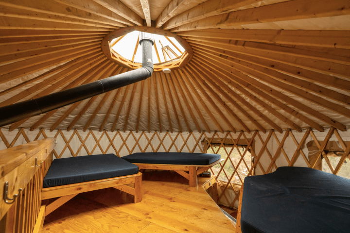 a large bed sitting in a chair